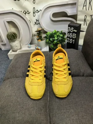 Adidas Yellow Black Suede Upper Three-Stripe Side Panel Lifestyle Sneakers 10