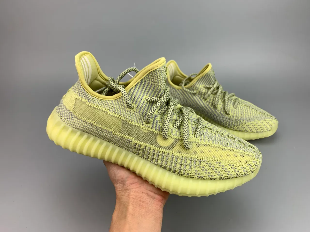 Adidas Yellow Gray Knit Upper Ribbed Boost Midsole Lifestyle Sneakers 11