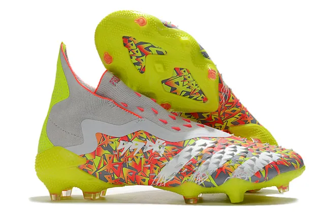 Adidas Chaussures de football jaune multicolore haut ajustement chaussette partie supérieure lacets asymétriques terrain ferme 1