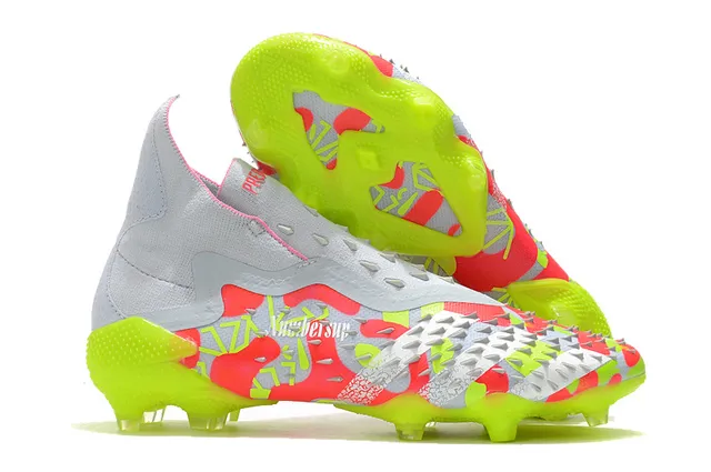 Adidas Chaussures de football jaune multicolore haut ajustement chaussette partie supérieure lacets asymétriques terrain ferme 2
