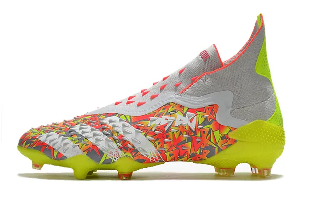 Adidas Chaussures de football jaune multicolore haut ajustement chaussette partie supérieure lacets asymétriques terrain ferme 7