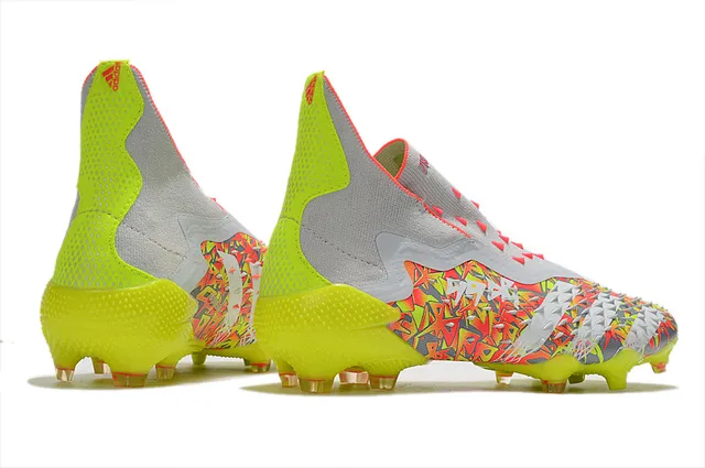 Adidas Chaussures de football jaune multicolore haut ajustement chaussette partie supérieure lacets asymétriques terrain ferme 9