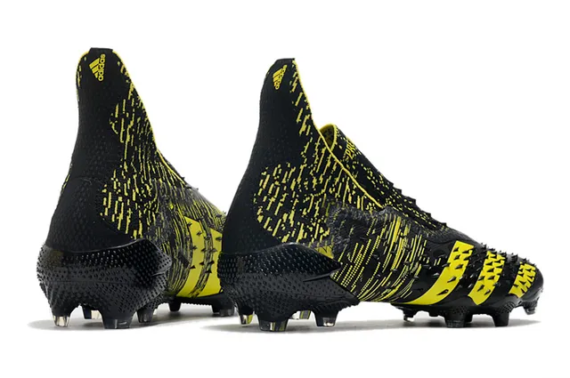 Adidas Chaussures de football jaune multicolore haut ajustement chaussette partie supérieure lacets asymétriques terrain ferme 14