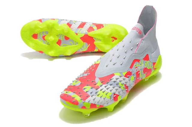 Adidas Chaussures de football jaune multicolore haut ajustement chaussette partie supérieure lacets asymétriques terrain ferme 20