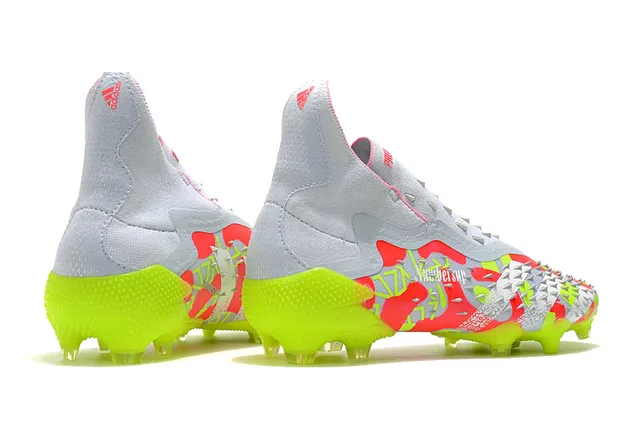 Adidas Chaussures de football jaune multicolore haut ajustement chaussette partie supérieure lacets asymétriques terrain ferme 21