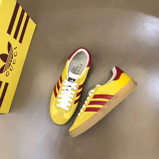 Adidas Yellow Red Suede Upper Three-Stripe Side Panel Lifestyle Sneakers 9