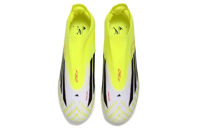 Adidas Yellow White Low-Cut Sock-Fit Upper Neon Synthetic Knit Firm-Ground Soccer Shoes 2