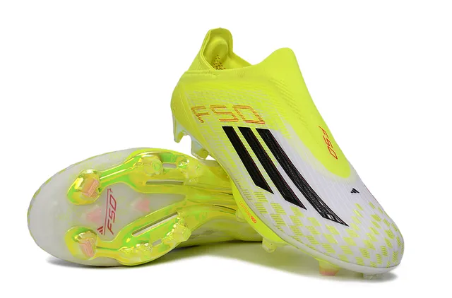 Adidas Yellow White Low-Cut Sock-Fit Upper Neon Synthetic Knit Firm-Ground Soccer Shoes 3