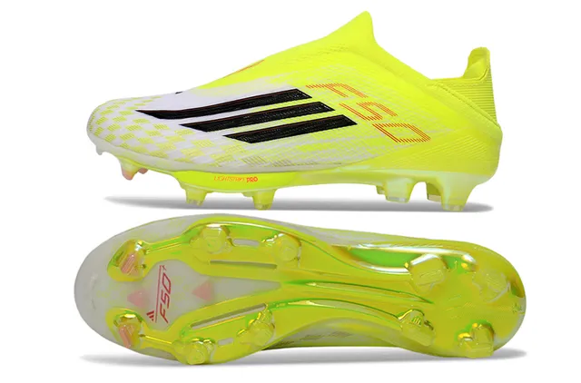 Adidas Yellow White Low-Cut Sock-Fit Upper Neon Synthetic Knit Firm-Ground Soccer Shoes 5