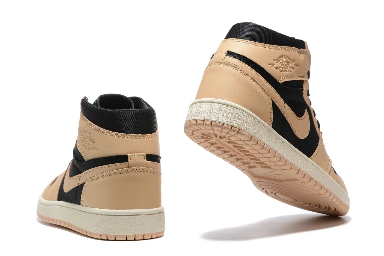 Air Jordan 1 Beige Black High-Top Leather-and-Textile Upper Basketball Shoes 2