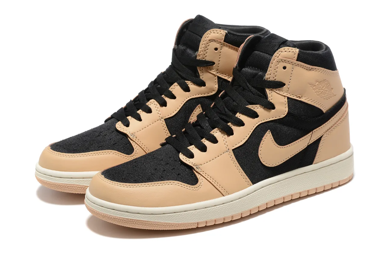 Air Jordan 1 Beige Black High-Top Leather-and-Textile Upper Basketball Shoes 3