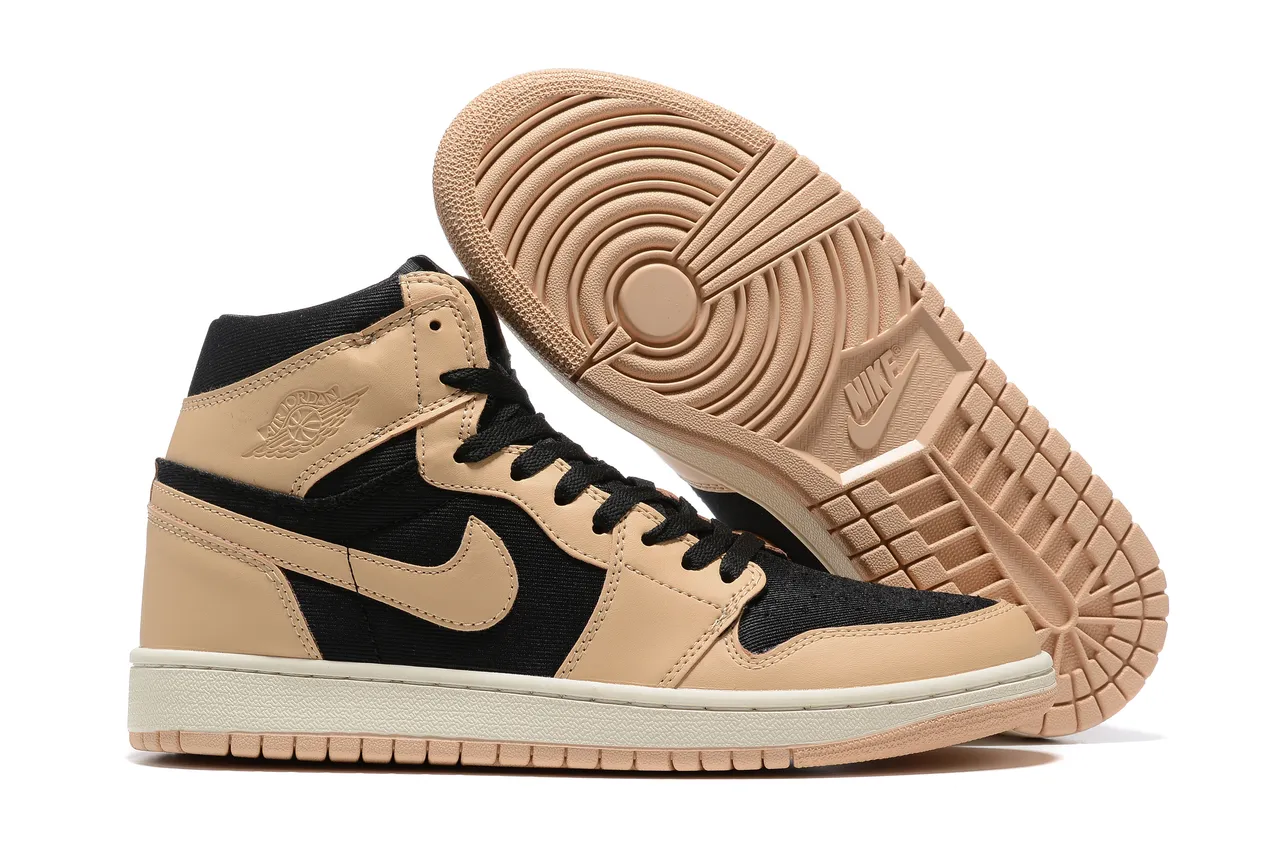 Air Jordan 1 Beige Black High-Top Leather-and-Textile Upper Basketball Shoes 4