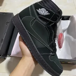Air Jordan 1 Black White High-Top Suede And Leather Basketball Shoes