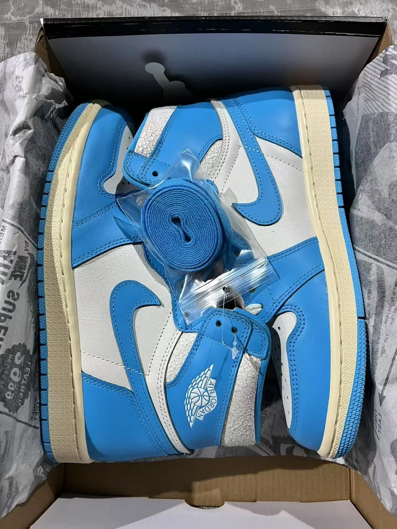 Air Jordan 1 Azul Branco Tênis de Basquete Alto Couro e Sintético 9