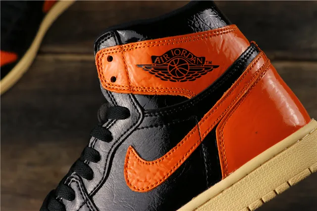 Air Jordan 1 High Patent Black Orange Basketball Shoes 4