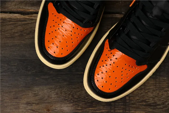 Air Jordan 1 High Patent Black Orange Basketball Shoes 5