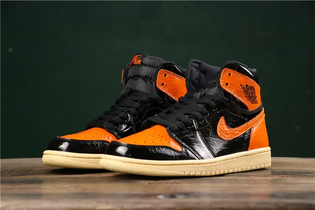 Air Jordan 1 High Patent Black Orange Basketball Shoes 6