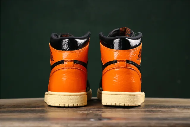 Air Jordan 1 High Patent Black Orange Basketball Shoes 7
