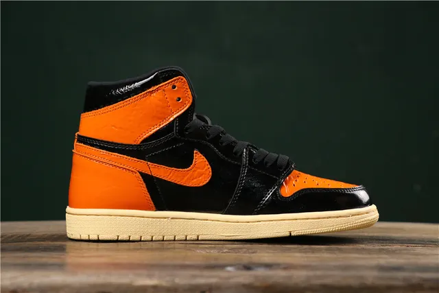 Air Jordan 1 High Patent Black Orange Basketball Shoes 9