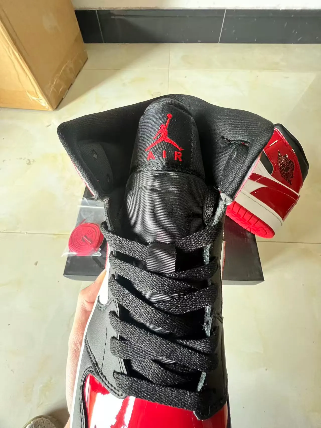 Air Jordan 1 High Patent Red White Black Basketball Shoes 4