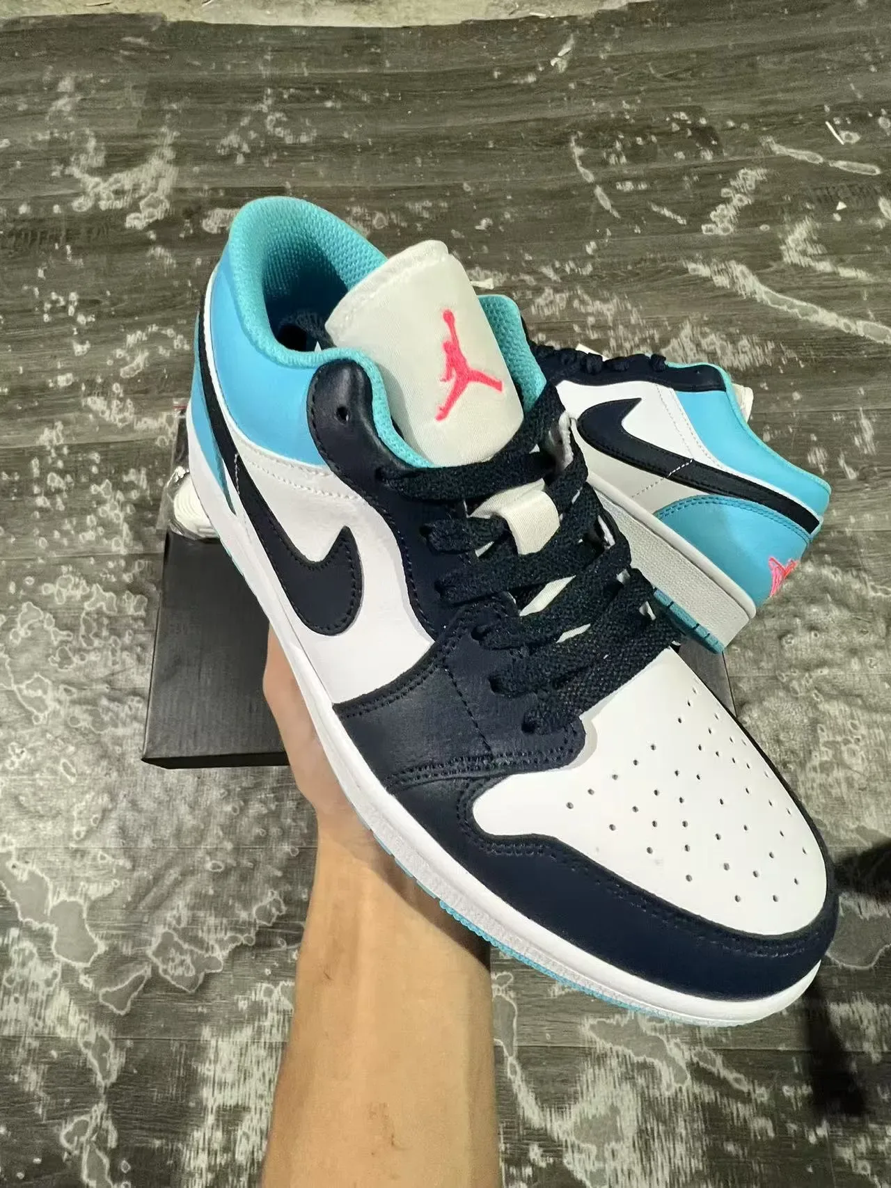 Air Jordan 1 Low White Navy Cyan Lifestyle Sneakers 2
