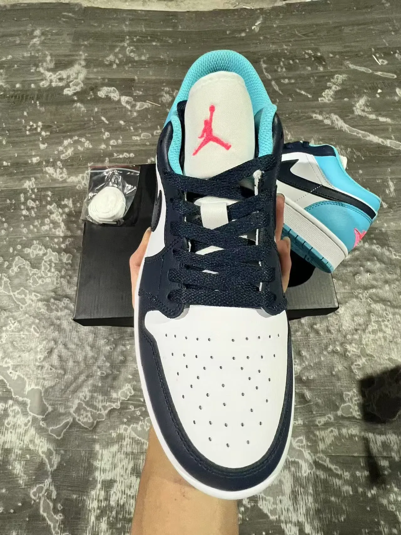 Air Jordan 1 Low White Navy Cyan Lifestyle Sneakers 3