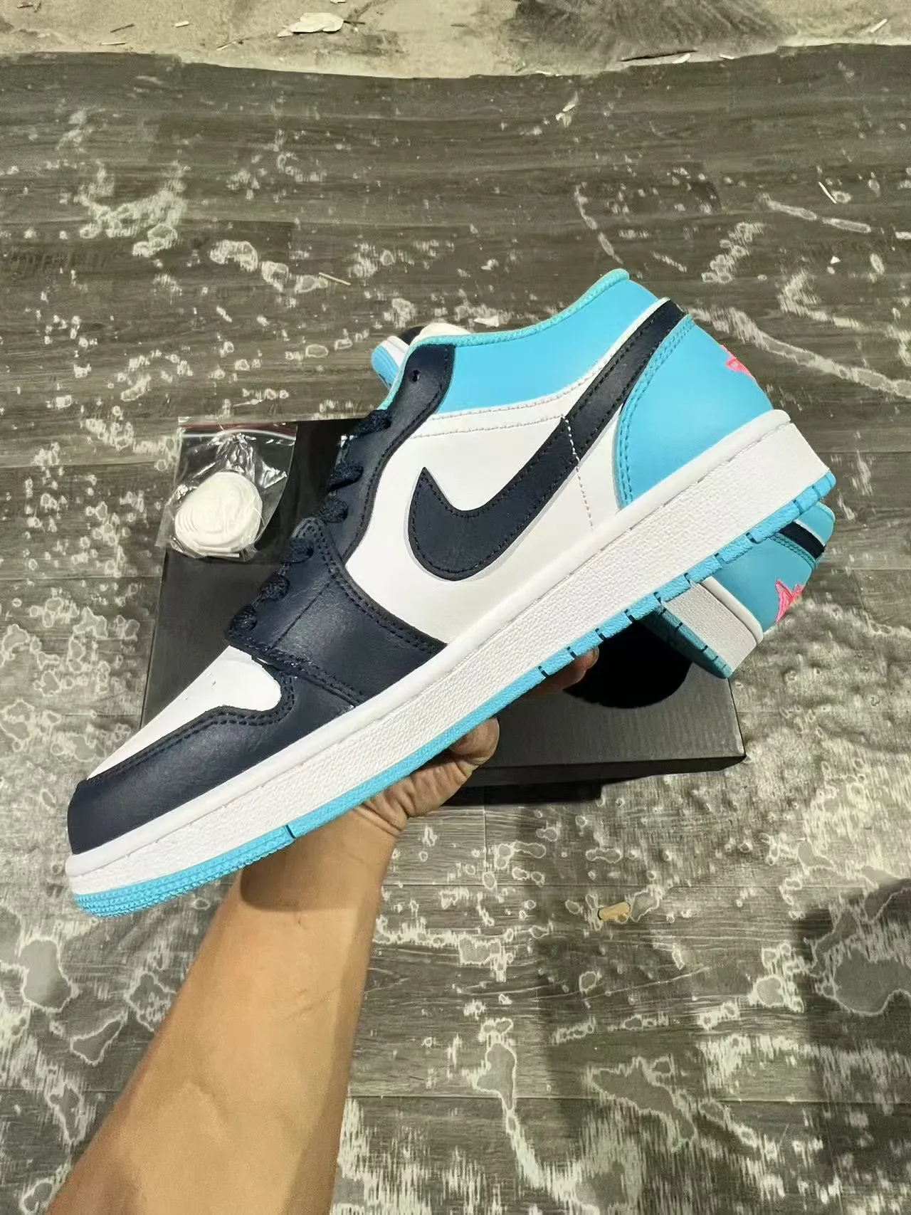 Air Jordan 1 Low White Navy Cyan Lifestyle Sneakers 5
