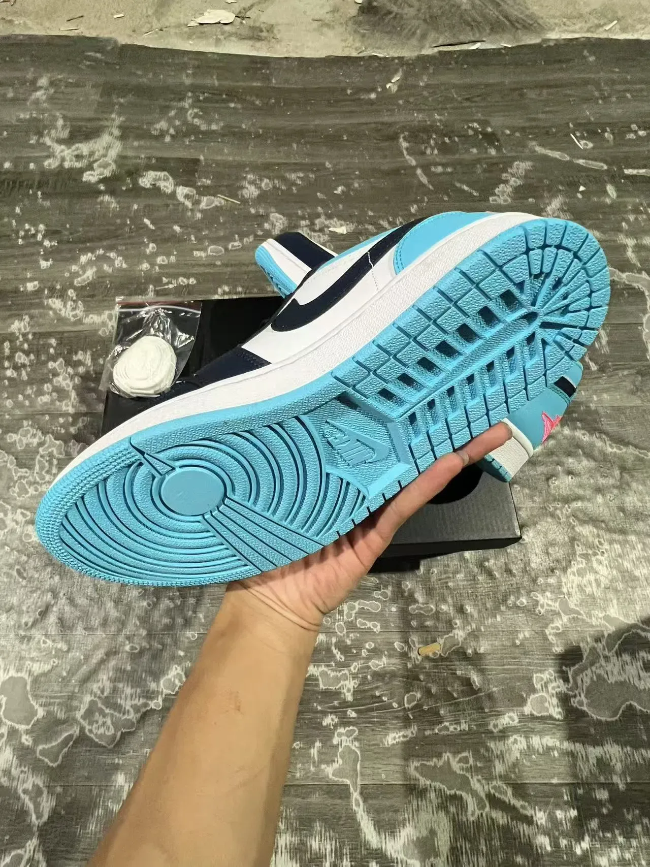 Air Jordan 1 Low White Navy Cyan Lifestyle Sneakers 6