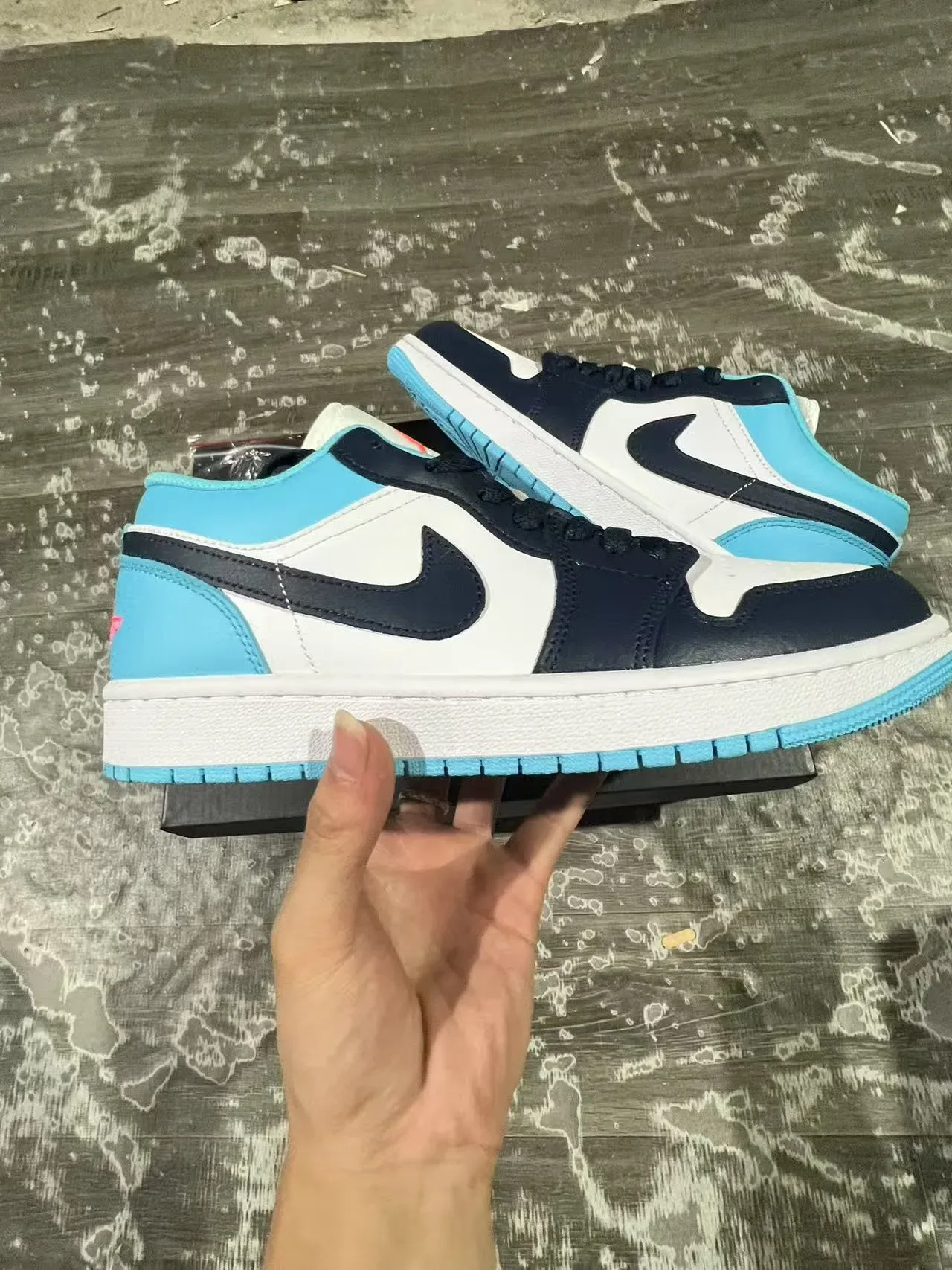 Air Jordan 1 Low White Navy Cyan Lifestyle Sneakers 7