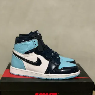 Air Jordan 1 Navy and Light Blue Patent Leather Basketball Shoes