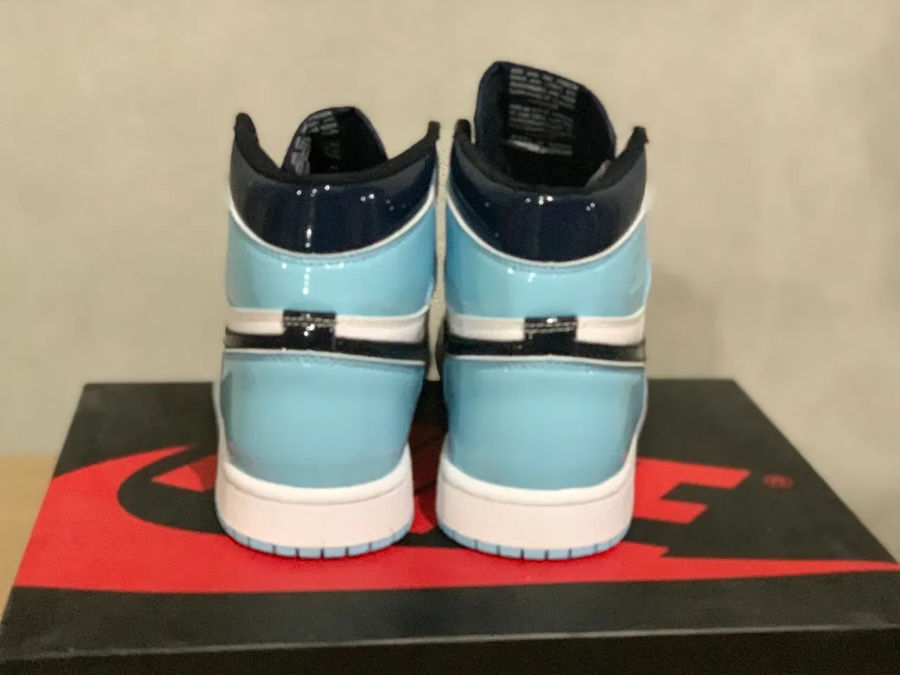 Air Jordan 1 Navy and Light Blue Patent Leather Basketball Shoes 3