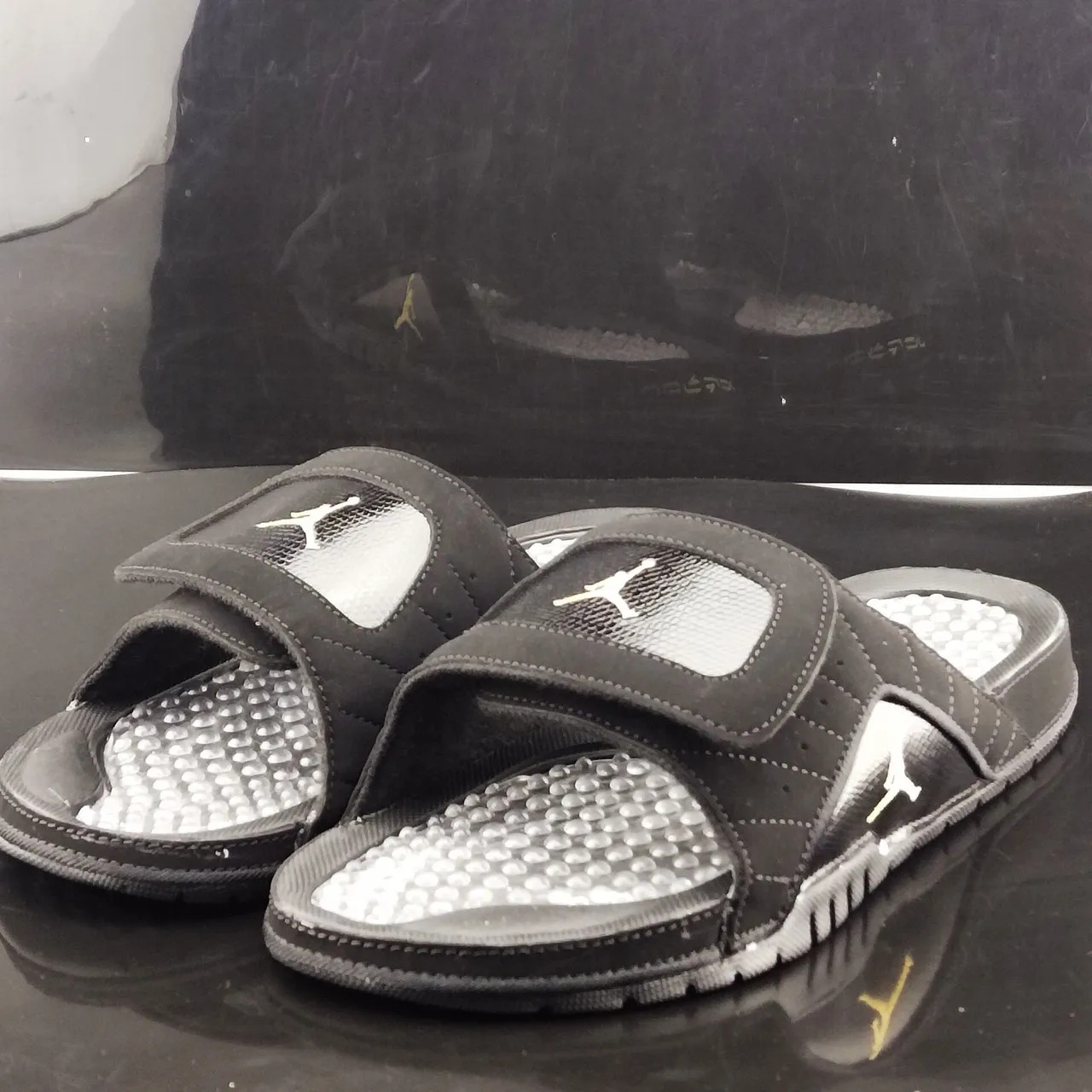 Air Jordan 1 Slide Black Gold Jumpman Slippers 2