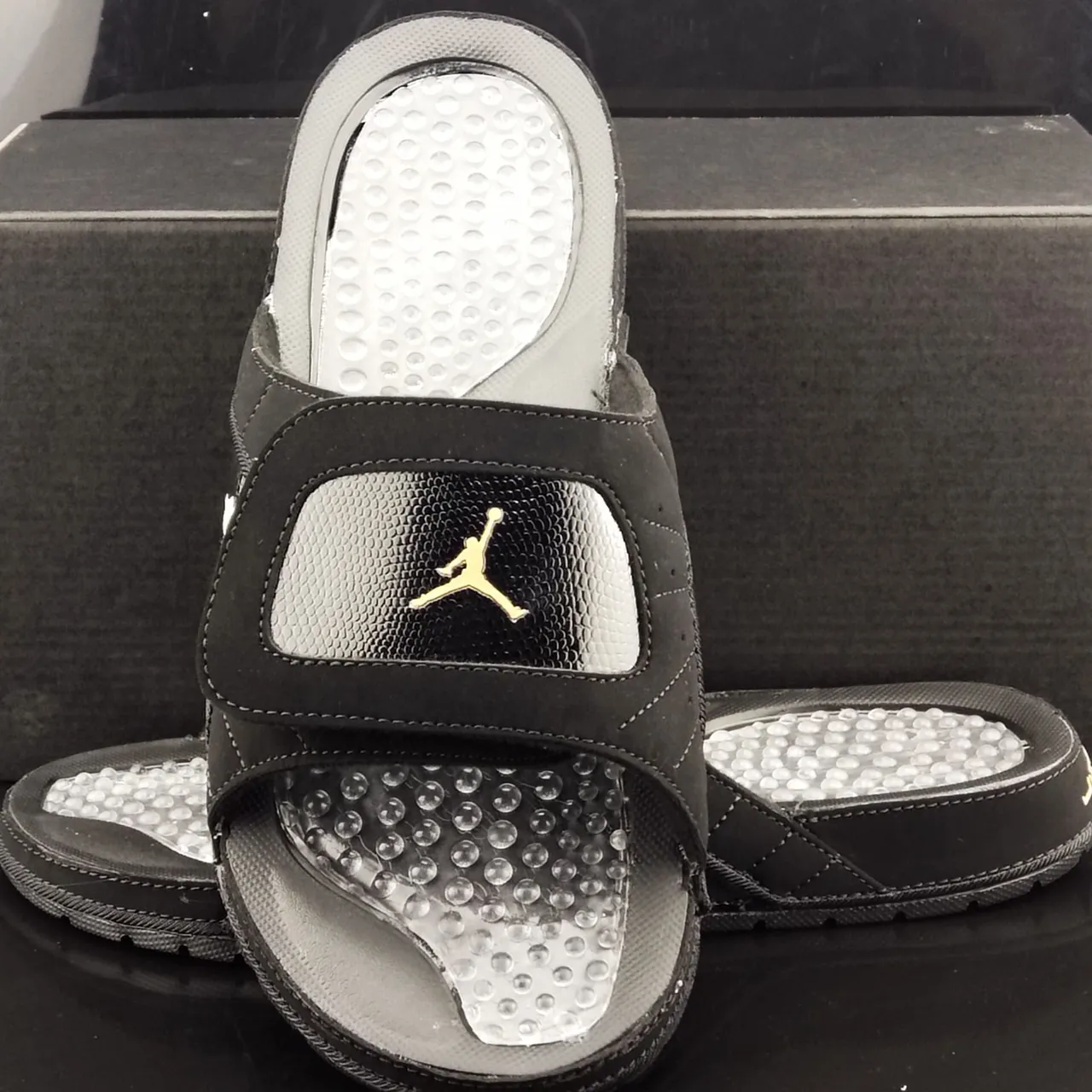 Air Jordan 1 Slide Black Gold Jumpman Slippers 3