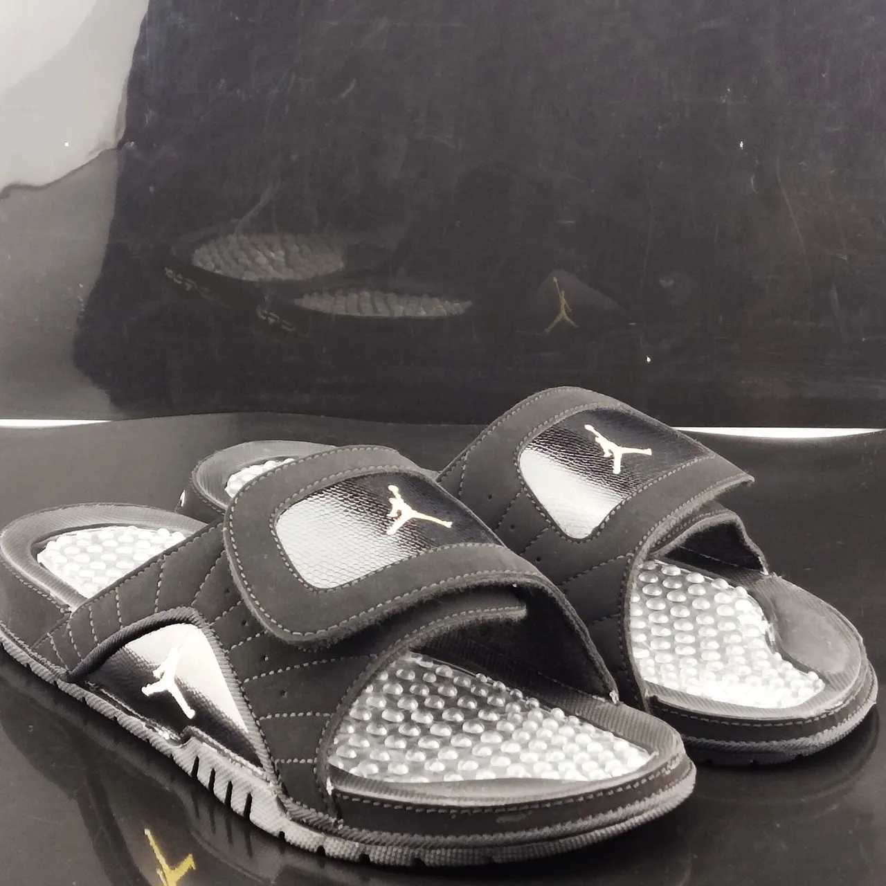 Air Jordan 1 Slide Black Gold Jumpman Slippers 4
