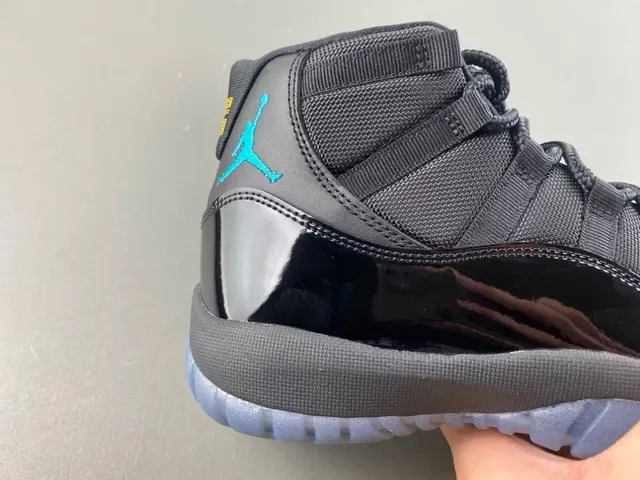 Air Jordan 11 حذاء كرة السلة أسود وتركواز جلد باترنت 3
