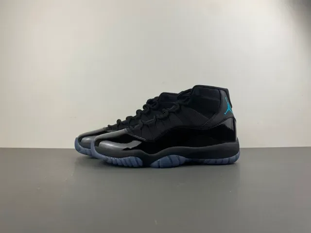 Air Jordan 11 حذاء كرة السلة أسود وتركواز جلد باترنت 10