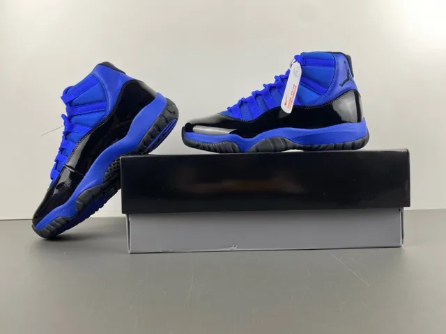 Air Jordan 11 Royal Blue and Black Patent Leather Basketball Shoes 12