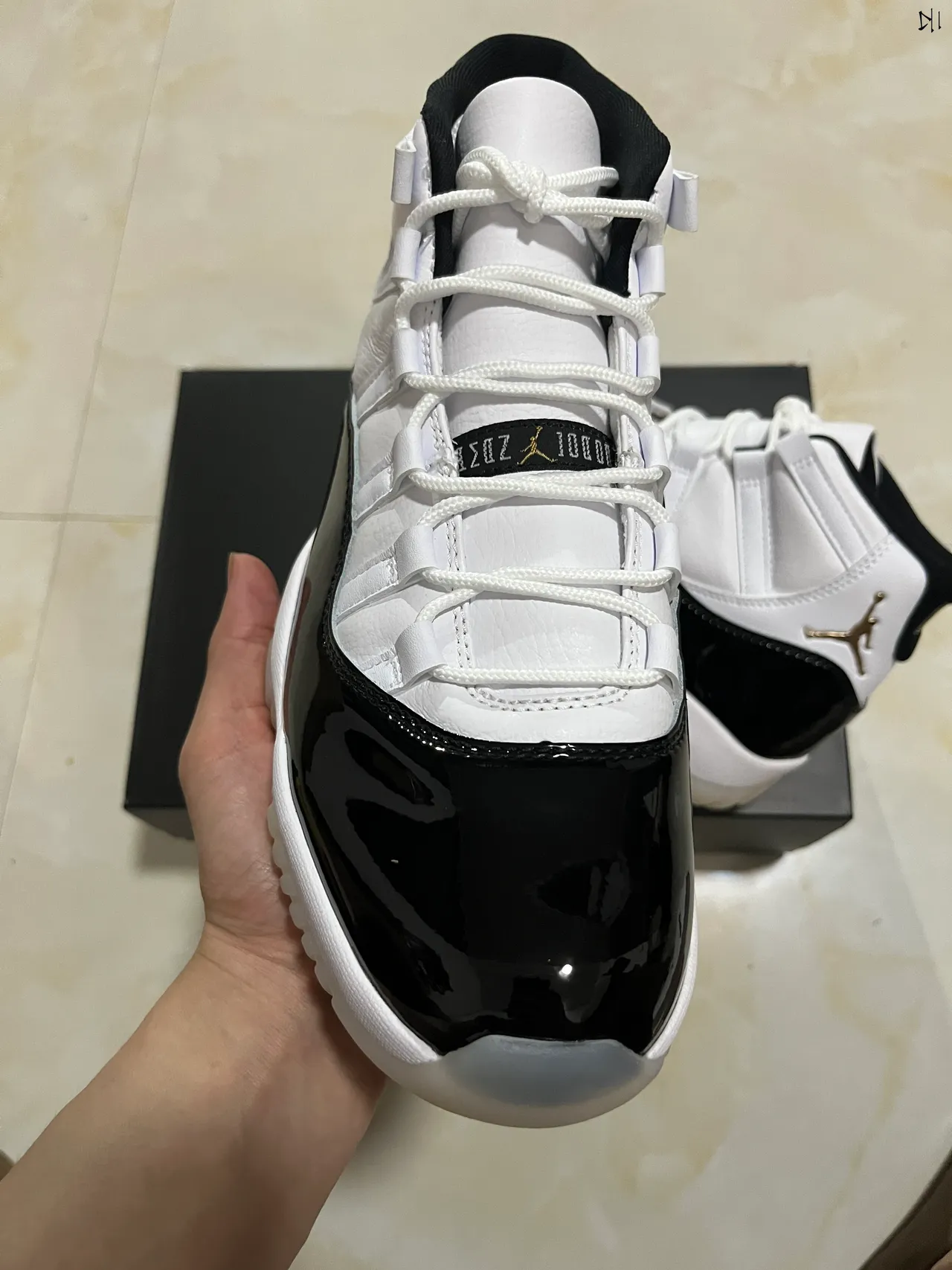 Air Jordan 11 Blanco Negro Dorado Zapatos de Baloncesto 12