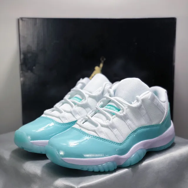 Air Jordan 11 White Turquoise Patent Leather Basketball Shoes 2