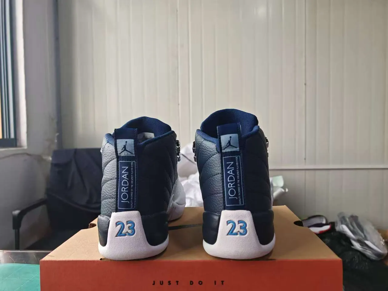 Air Jordan 12 Navy and White Quilted Leather Basketball Shoes 2