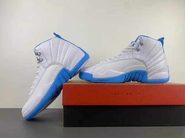 Air Jordan 12 White and Blue Basketball Shoes 14