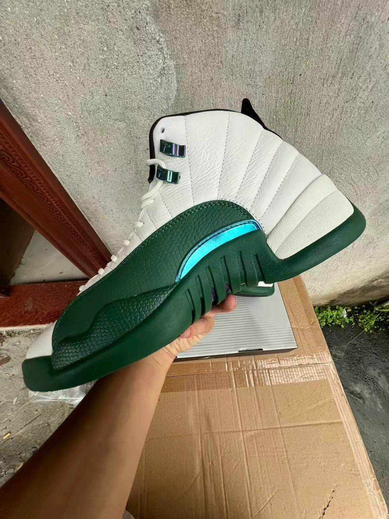 Chaussures de basketball Air Jordan 12 blanc et vert irisé 5