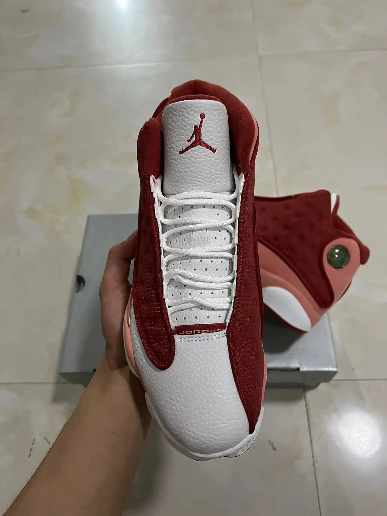 Air Jordan 13 Burgundy Peach White Basketball Shoes 2