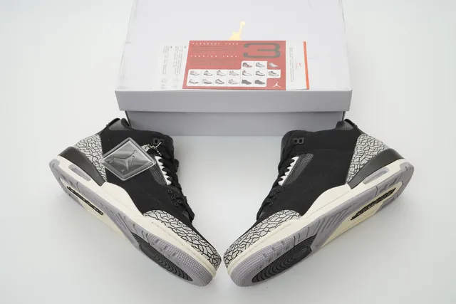 Chaussures de basketball Air Jordan 3 Black Cement à imprimé éléphant 4