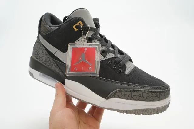 Air Jordan 3 Tênis de Basquete Preto Cimento Cinza 3