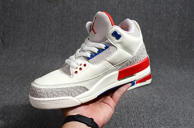 Air Jordan 3 Off-White Gray Red Blue Basketball Shoes 4