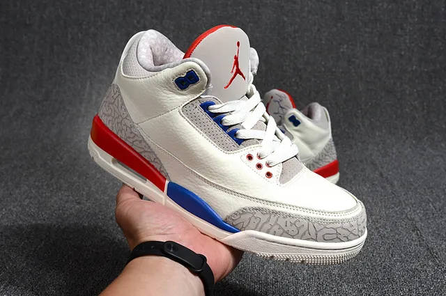 Air Jordan 3 Off-White Gray Red Blue Basketball Shoes 5