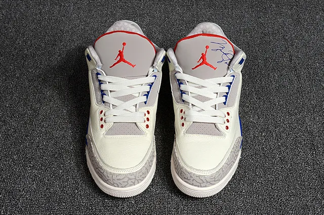 Air Jordan 3 Off-White Gray Red Blue Basketball Shoes 9
