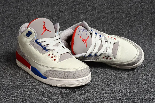 Air Jordan 3 Off-White Gray Red Blue Basketball Shoes 10