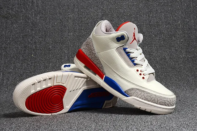 Air Jordan 3 Off-White Gray Red Blue Basketball Shoes 11